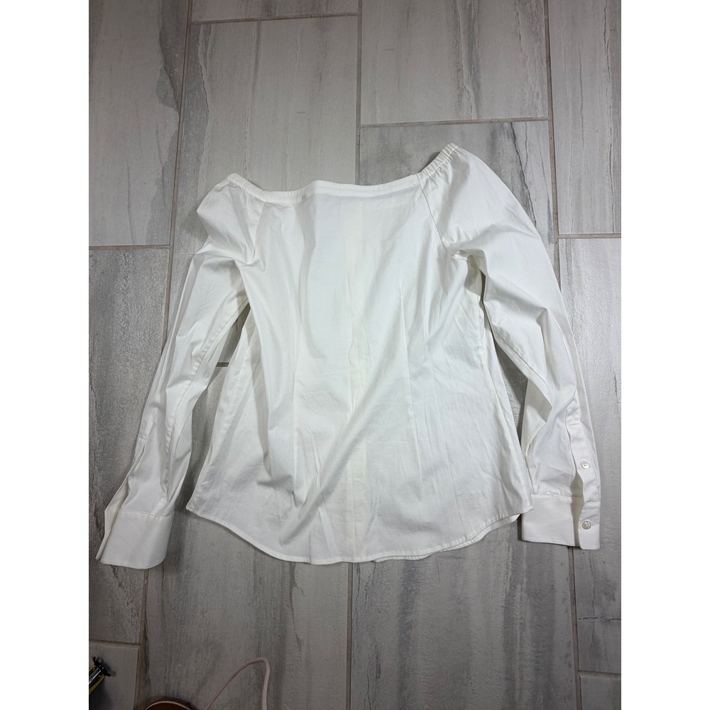 Theory Auriana Stretch Cotton Off The Shoulder Button Front Blouse White S - Picture 7 of 8